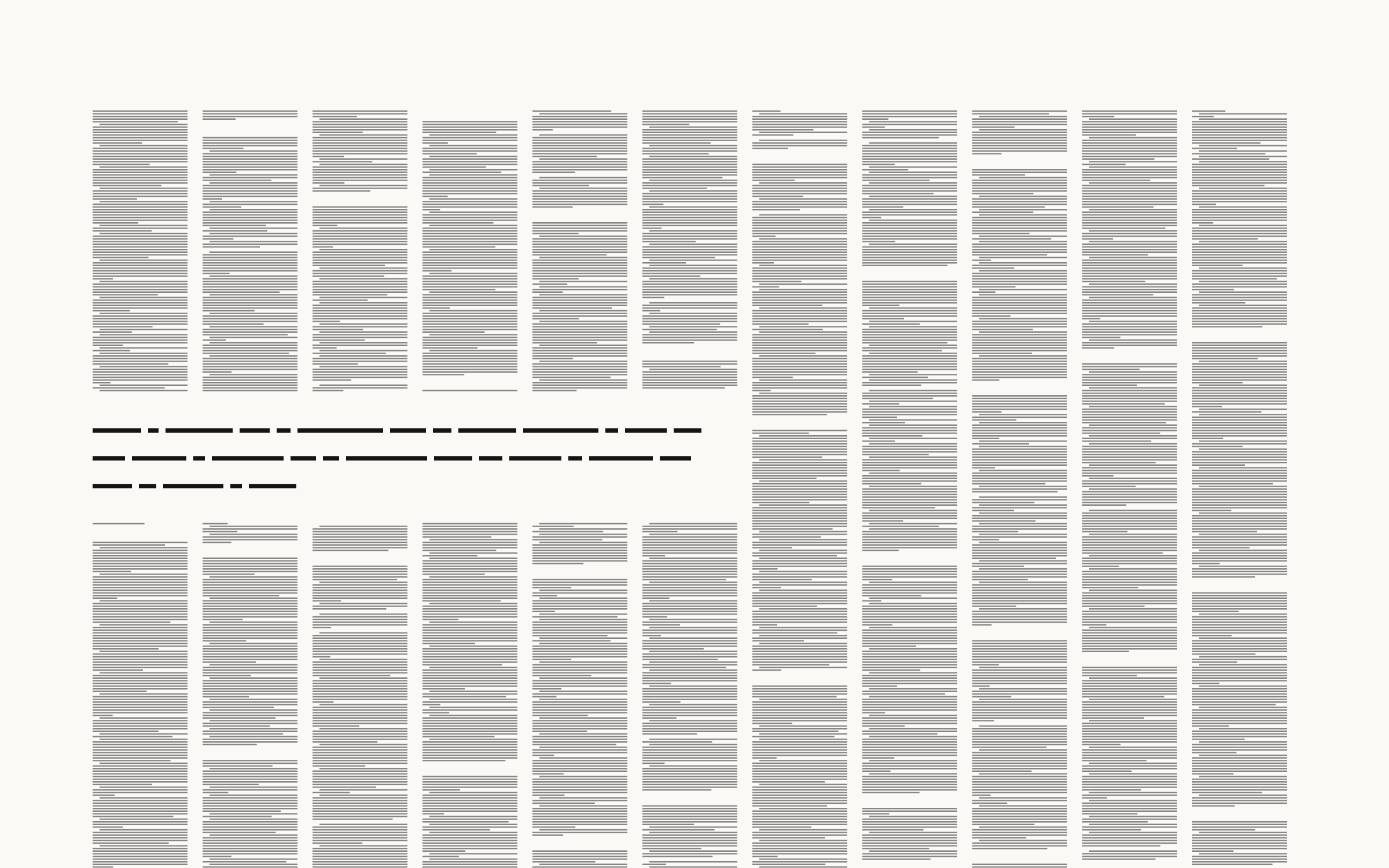 A drawing of a manuscript set as columns of marks too small to read as words, and lying in a bay cut into them, one sentence set at the size a sentence is actually read at. The book continues above it, below it and past one side. It stands for the disproportion the passage beside it describes: the sentence can be read and the book cannot, and the book is still what the sentence has to live with.