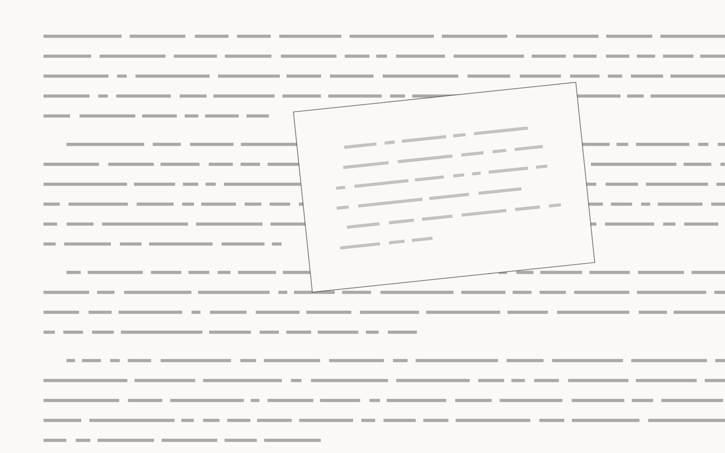 A drawing of a page of prose, set as marks the size of words, with a single leaf lying across it at a slight angle carrying marks of its own in the same hand. The passage runs underneath the leaf and continues out the other side unbroken, with no gap in it and nothing missing from it. It stands for the moment the passage beside it describes: material offered next to the work rather than put into it, before anything has been answered.